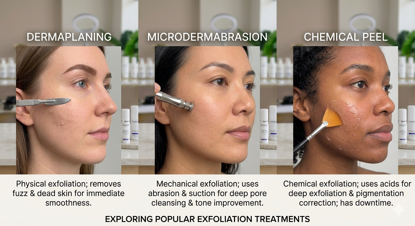 Dermaplaning vs Microdermabrasion vs Chemical Peel: What's Actually the Difference?