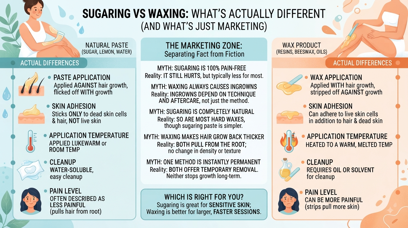 Sugaring vs Waxing: What's Actually Different (and What's Just Marketing)