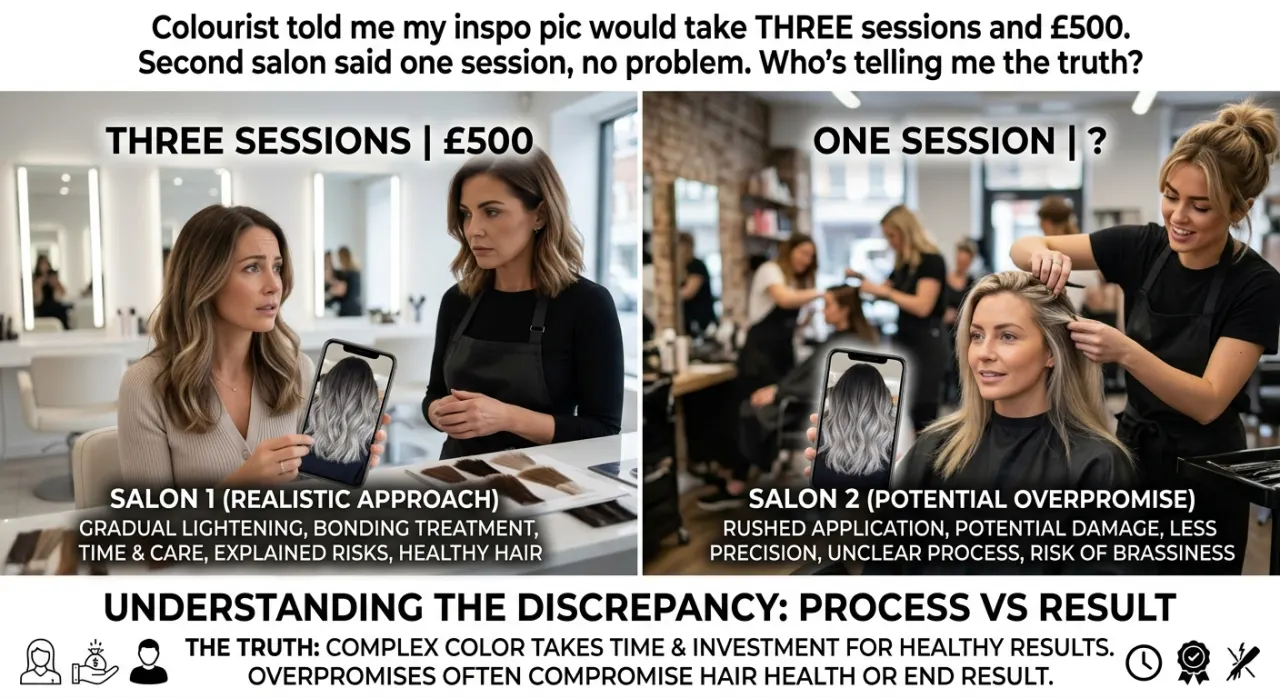 Colourist told me my inspo pic would take THREE sessions and £500. Second salon said one session, no problem. Who's telling me the truth?