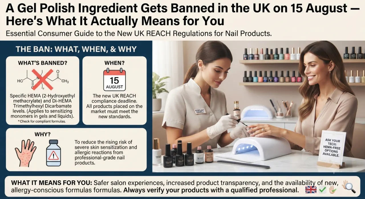 A Gel Polish Ingredient Gets Banned in the UK on 15 August — Here's What It Actually Means for You