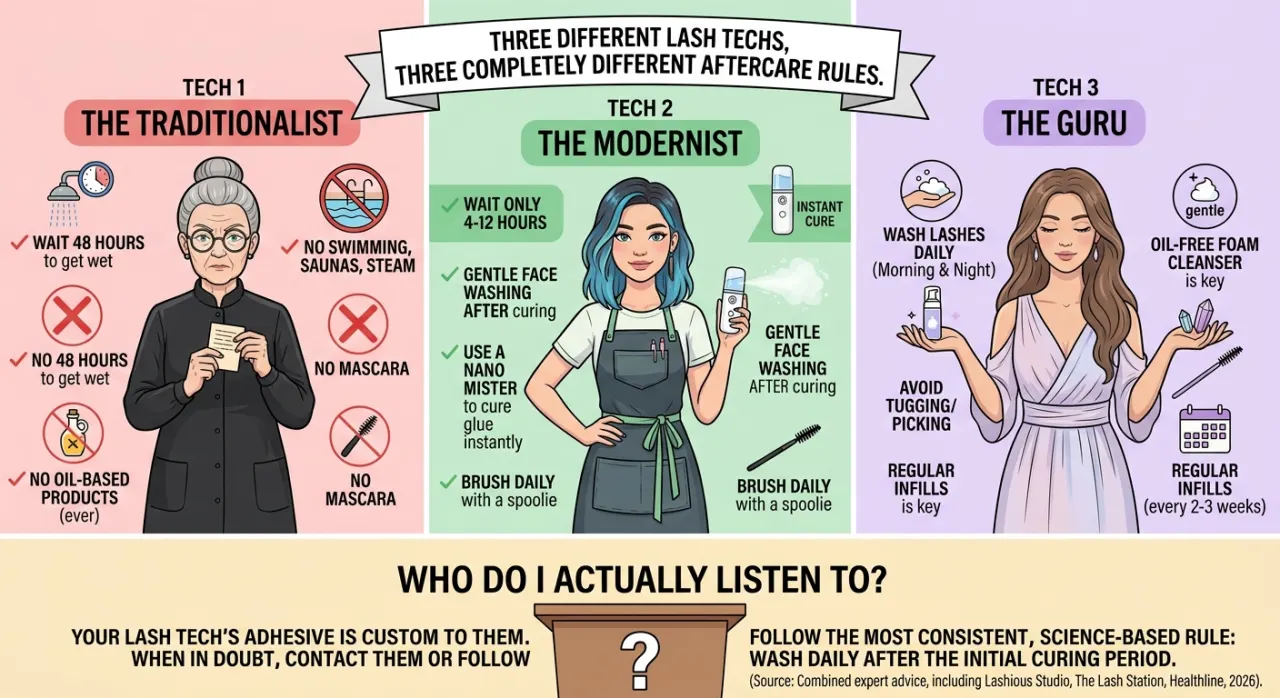 Three different lash techs, three completely different aftercare rules. Who do I actually listen to?