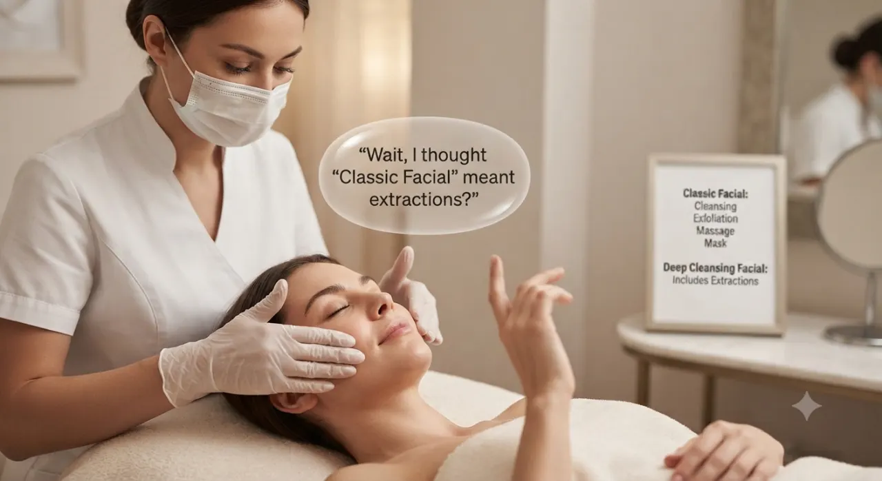 Booked a "classic facial" expecting extractions, got a relaxing massage instead — is this on me for not asking?