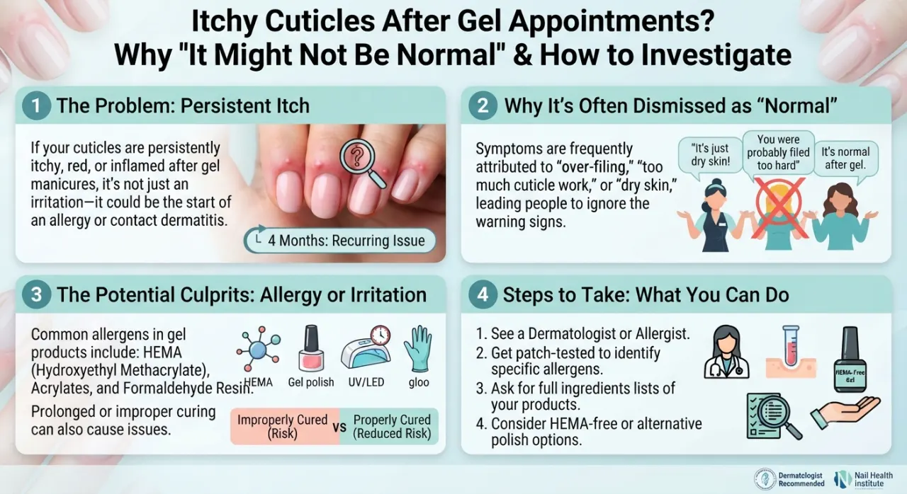 Itchy cuticles after every gel appointment for the last 4 months — everyone says it's normal but it doesn't feel normal?